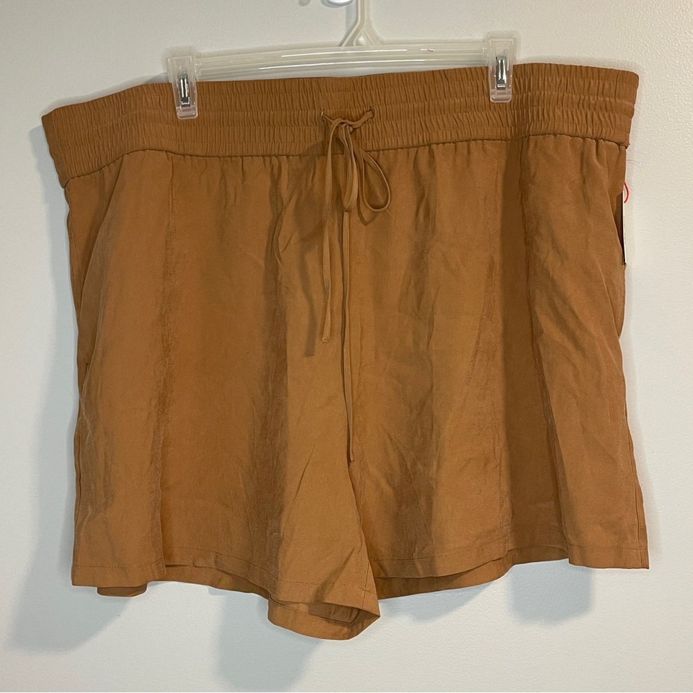 Open Edit TIE WAIST PULL-ON SHORTS IN TAN DALE Size 4X